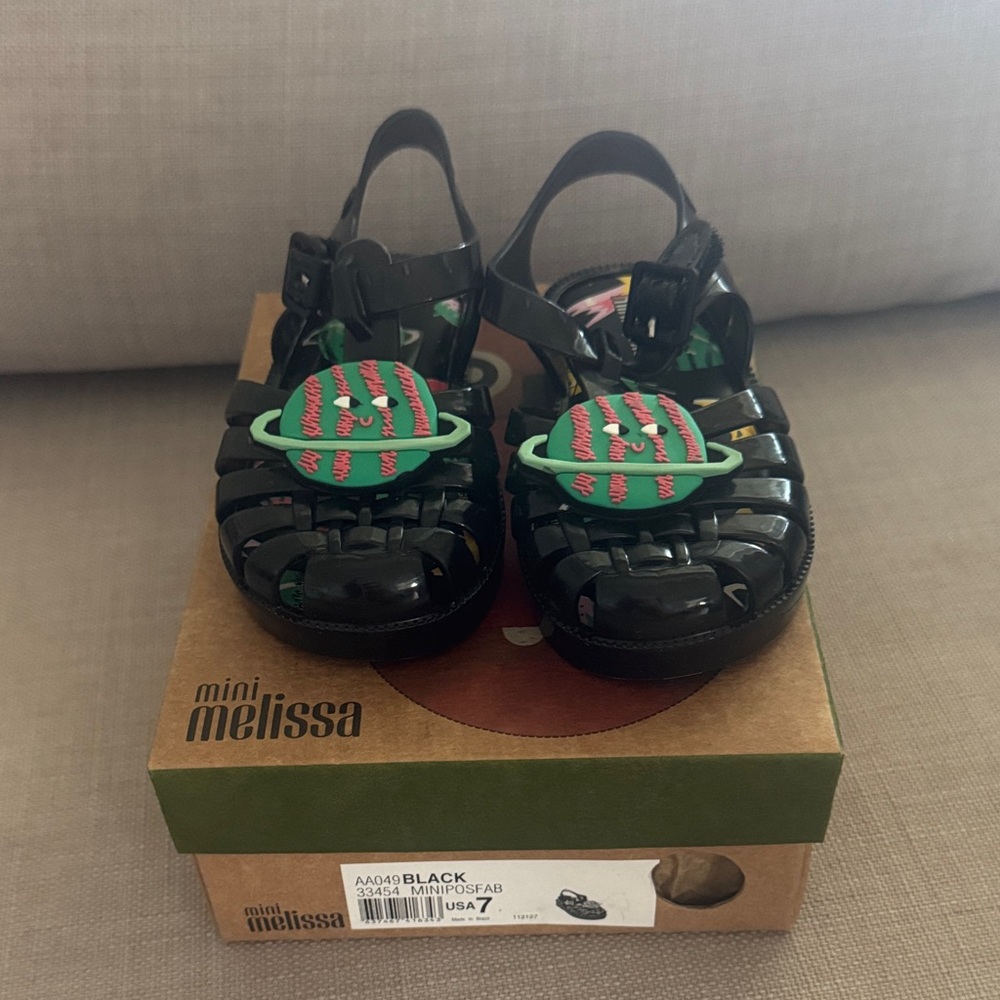 Mini Melissa Kids Black and Green Sandals